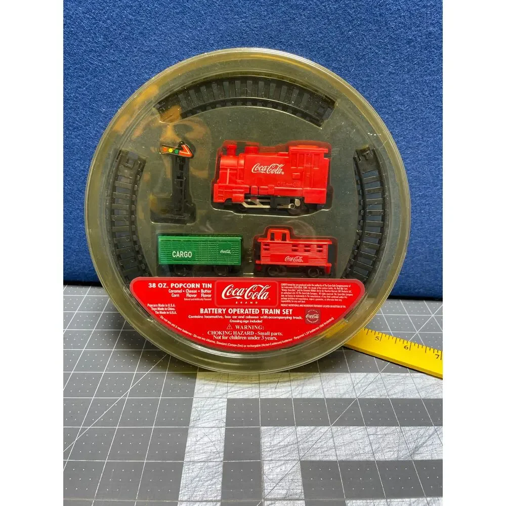 COCA COLA BATTERY OPERATED TABLE TOP TRAIN‎ SET Vtg From Popcorn Tin